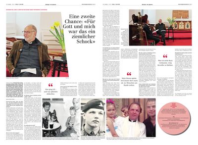 Anzeiger von Saanen front page — headline Vom Häftling zum Seelsorger with a portrait of Revd Paul Cowley at St Peters, Château-d'Oex